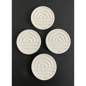 Short Stories Ceramic Drink Coasters 4X4 Round Geometric White Set of 4 NOB